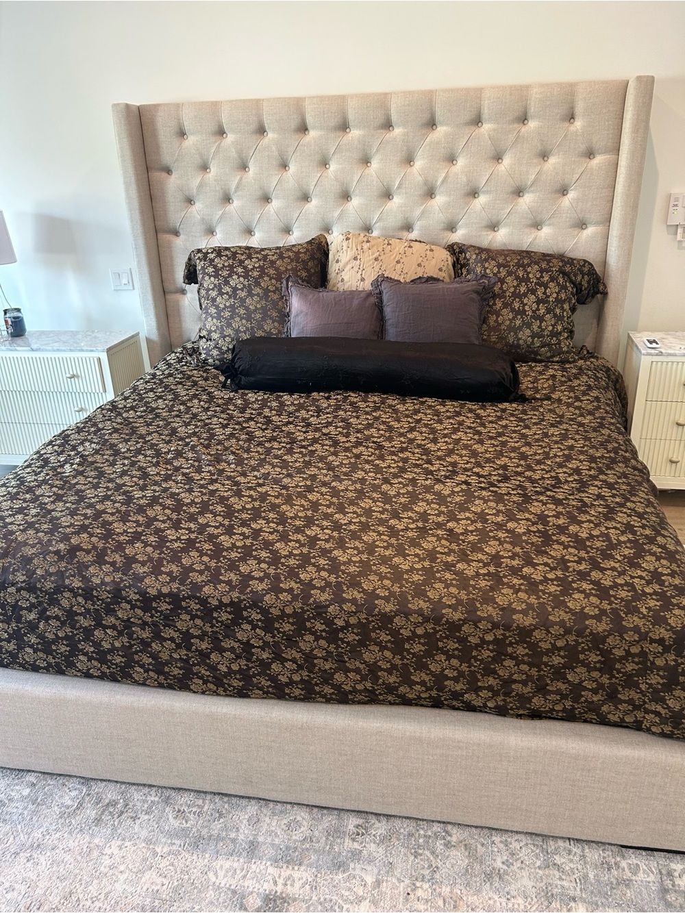 Bella Notte Flax Luxury Floral Print Brown Bedding Set - Plush Comfort